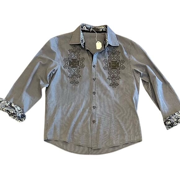 Toku Men’s Long Sleeve Dress Shirt With Embroidered Design Contrast Trim XL - Picture 1 of 16